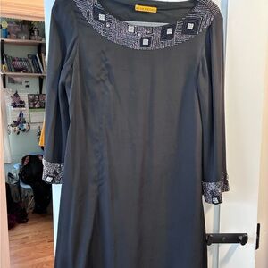 Alice + Olivia Black Long Sleeve Dress with Beaded Accents